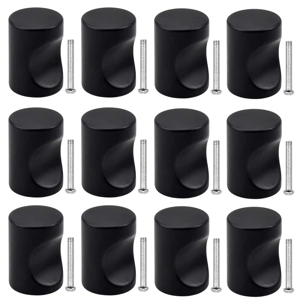 12 Pieces Cabinet Door Drawer Knobs, Black Aluminum Alloy Drawer Knobs, Black Cylinder Cabinet Knobs, Aluminum Alloy Drawer Pull Handle for Kitchen Drawer Bedroom Furniture (with Screw)