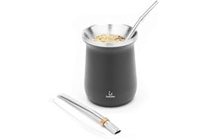 Stainless Steel Yerba Mate Gourd and Bombilla Set - Easy to Clean and Maintain. (Black)