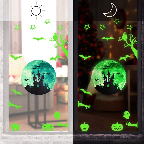 VIVREAL Halloween Wall Decals, Glow in The Dark Wall Stickers Halloween Decorations, Luminous Decals Glow Stickers Zombie Pumpkin Ghost Halloween Decor Kids Room Door Window