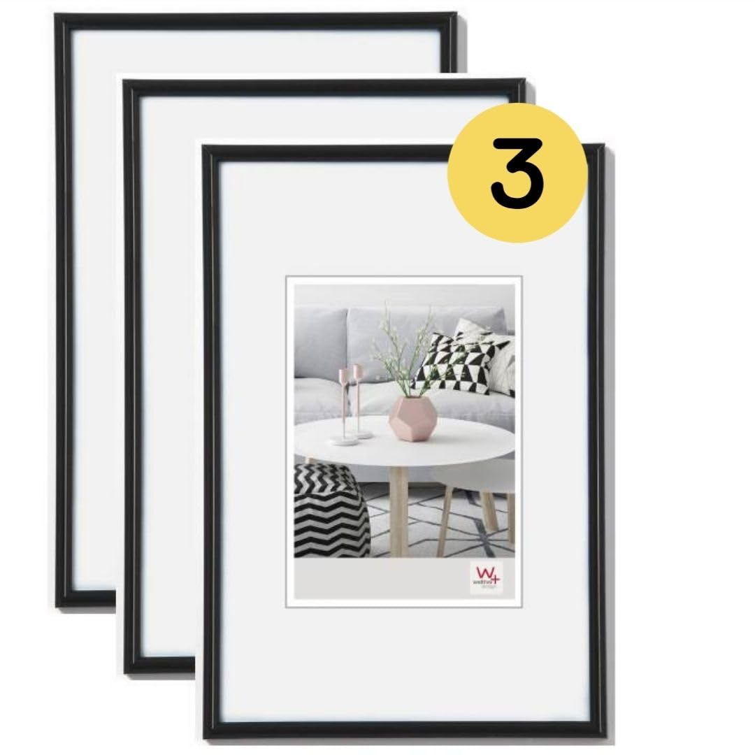 walther Design Picture Frame Black 13 x 18 cm 3-Pack, Galeria Plastic Frame KB318H3