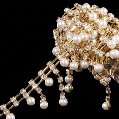 1 Yard Rhinestone Fringe Trim, Pearl Trim Crystal Beaded Fringe Trims at Amazon