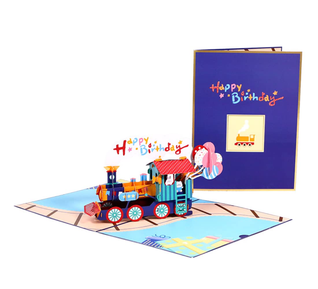 3D Birthday Card,Train Pop Up Card, Graduation Card, Congratulation Card, Valentine Card, Thank You Card,Folded Card with Envelope