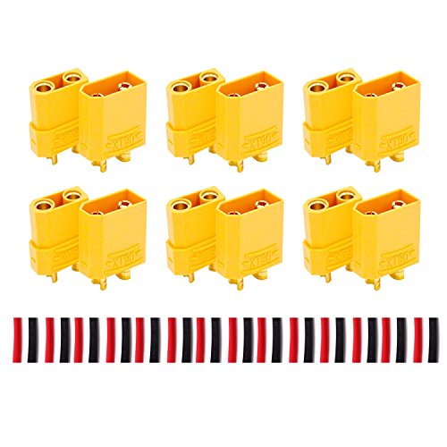 LHI XT90 Battery Connector Set for RC Lipo Battery Motor 6 Pairs Yellow ,6 Male Connectors + 6 Female Connectors