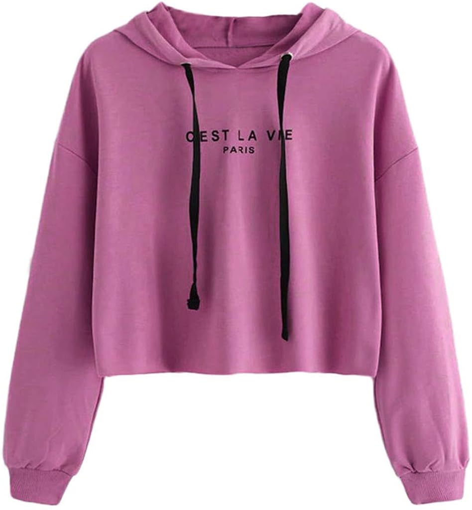 Xinantime Womens Long Sleeve Sweatshirt Jumper Pullover Solid Blouse Letter Printed Drawstring Hoodies