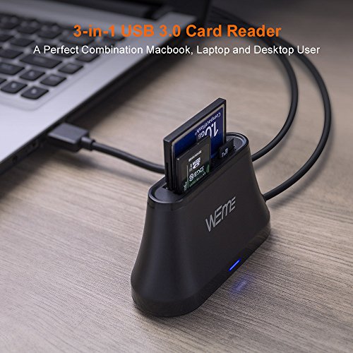 CF Card Reader, WEme SuperSpeed USB 3.0 Sandisk Micro SD Card Reader with 120CM Cable, Compact Flash Card Adapter Converter for Extreme Pro Ultra SD/Micro SD/SDHC/SDXC/TF/CF II Camera Memory Card