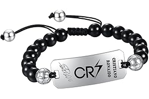 YOTHIWAD No.7 Soccer Bracelet, soccer Star Bracelet Sport Fan Bracelet Natural Stone Beads Stainless Steel Adjustable