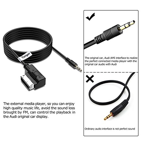 Tabiger Portable Music Interface AMI MMI AUX Adapter Cable 3.5mm Jack Aux-IN MP3 Cable for Audi A3/A4/A5/A6/A8/Q5/Q7/R8/TT,vw Jetta GTI GLI Jetta Passat Cc Tiguan Touareg EOS Golf Mk 6, etc.