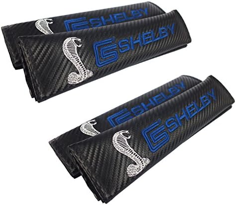 4pcs Sporty Carbon Black Car Seat Safety Belt Strap Covers Shoulder Pad Compatible Use For Shelby Mustang Car As Decoration Pad