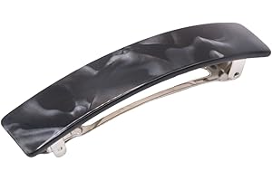 French Amie Oblong Handmade 3.5" Celluloid Hair Barrette Clip Women Hair Accessories, Made in France (Black Finish)