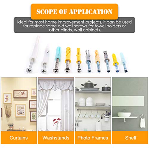 Rustark 220Pcs [11 Sizes] Plastic Self Drilling Drywall Ribbed Anchors Hollow Drywall Anchors