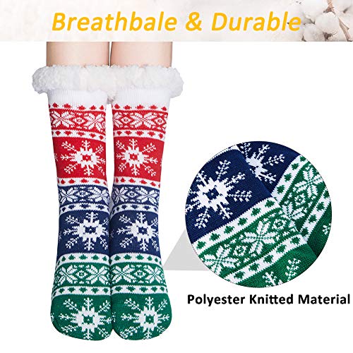 RAISEVERN garçons chaussettes noires chaussettes monochrome renne flocons de neige de renne Fuzzy Knit Lounge chaussettes avec des poignées doublées en molleton Sox pour cadeau de Noël