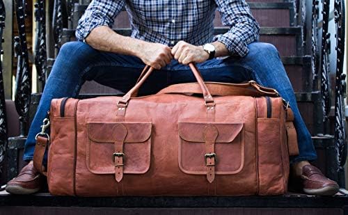 Leather Duffel Bag 32 inch Large Travel Bag Gym Sports Overnight Weekender Bag by Komal s Passion Leather (30 inch) 7 Leather Duffel Bag 32 inch Large Travel Bag Gym Sports Overnight Weekender Bag by Komal s Passion Leather (30 inch)