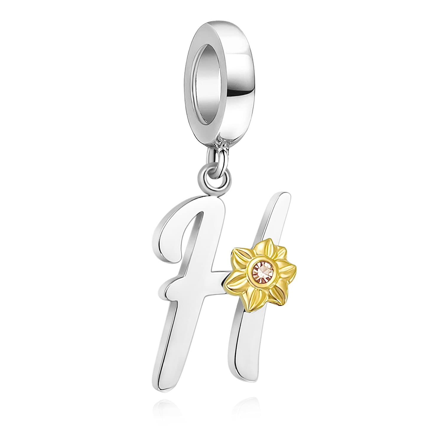 Shining Charm Initial Letter H Charm Alphabet Sunflower Bead for Bracelets Auntie Charms Gifts from Niece — image 1