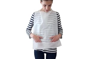 Sandhill Tools 100 Pack Disposable Adult Bibs with Pocket for Catching Mess, Lightweight Bib for Easy Cleanup, Plastic Clothing Protector for Cooking, White, 24" x 16" with 4" Crum Catcher Pocket