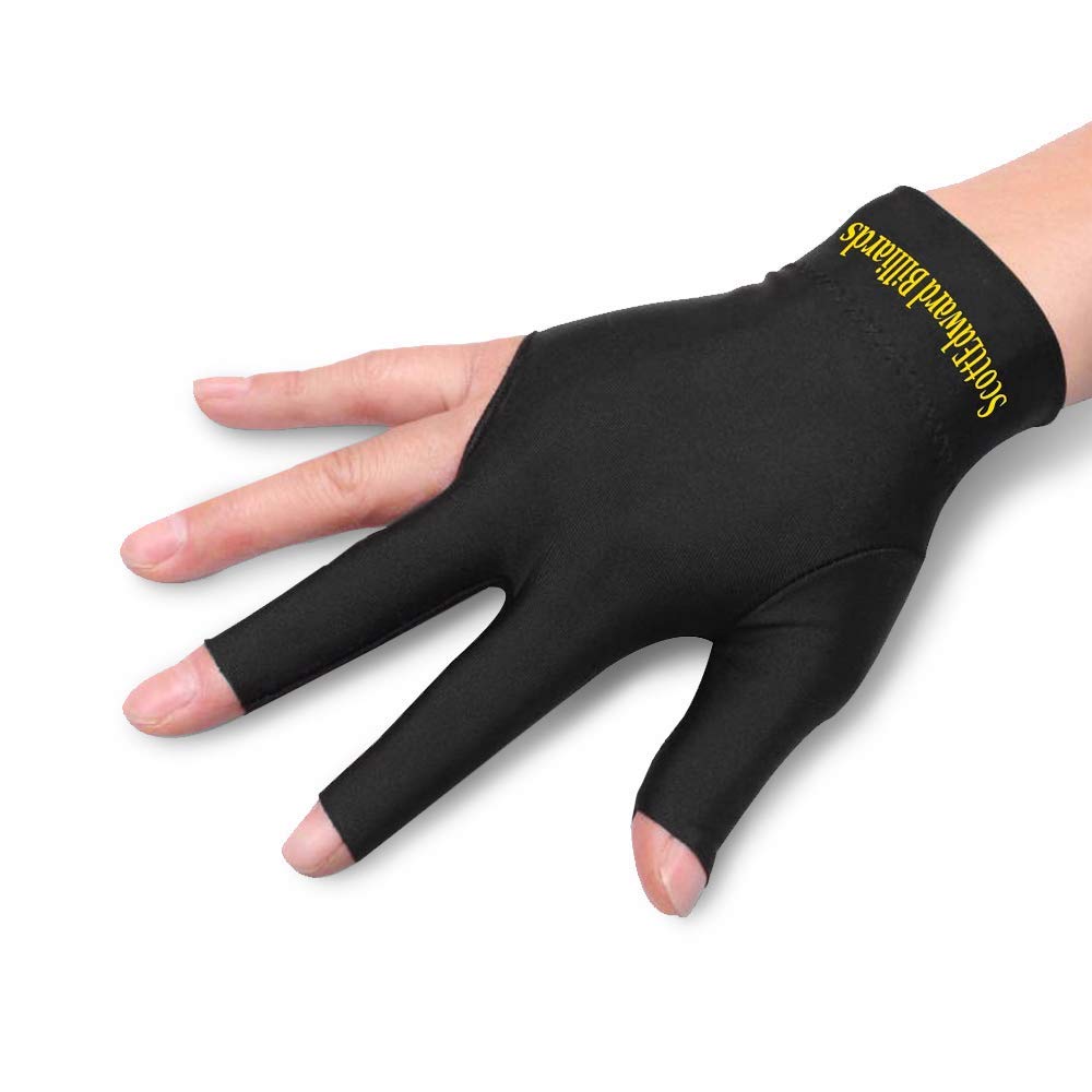 Scott Edward Billiard Gloves 10 Pack, 3 Open Fingers, Elastic Spandex Pool Cue Gloves, for Left or Right Hand, Unisex Men & Women (Black, 10 Right Hand)
