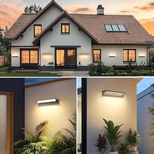 52W LED Wall Sconce, Interior and Exterior Wall Sconce, 3000K Outdoor Lighting with 350° Rotating Panel, Outdoor Wall Light with IP65 Waterproof Protection, Garden and Terrace, Dark Grey