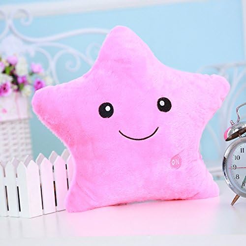 Colorful Star Pillow Cosy Glowing Smile Star Shape LED Pillow Office Sofa Chair Cushion Light Up Plush Toys for Kid's Soft Toys Gifts (Pink) [Energy Class A+++]