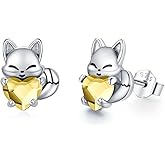 Fox Earrings Sterling Silver Birthstone Earrings Cute Animal Crystal Earrings Hypoallergenic Studs Earrings for Sensitive Ears Fox Jewelry Gifts for Women Girls Daughter