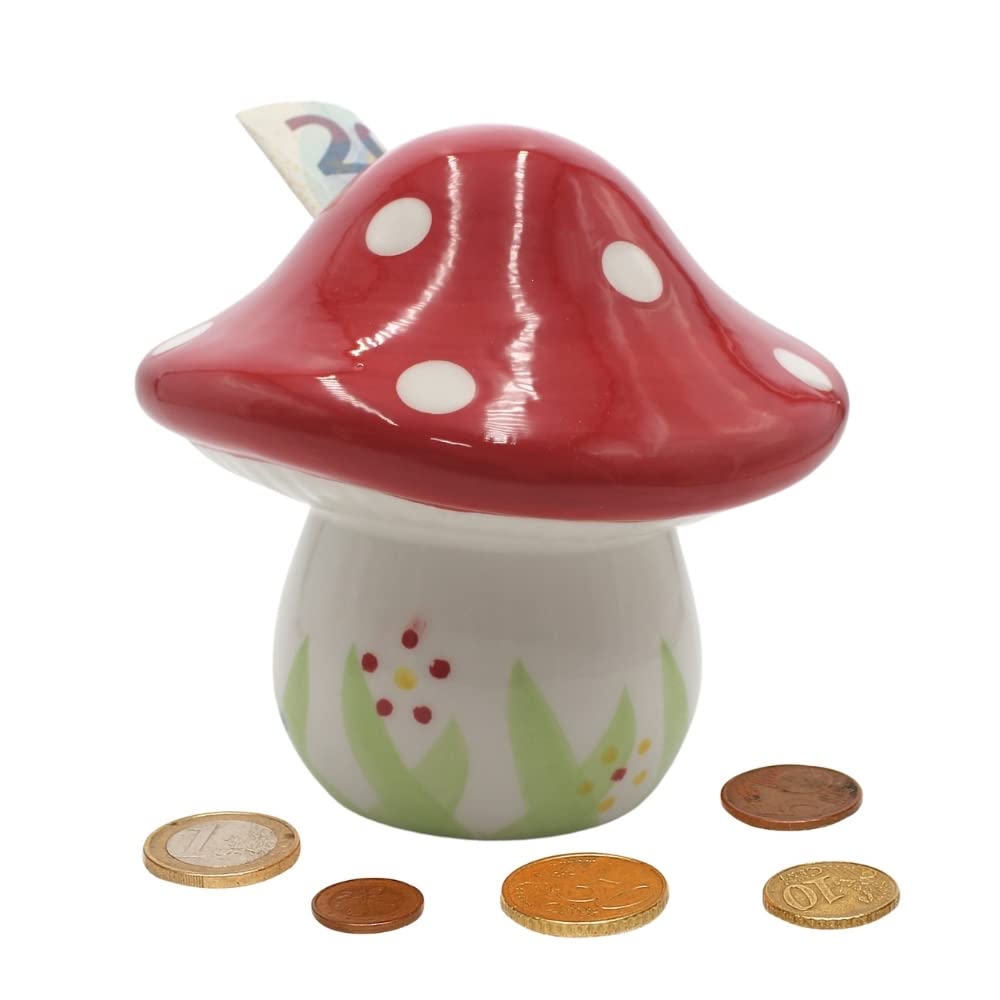Dekohelden24 Ceramic money box as mushroom, toadstool, saving mushroom, saving box, height x diameter: approx. 12 x 12 cm