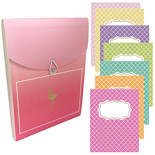 Vertical Expandable File Folder, Expanding File Folder Cute Accordion Folder 7 Pocket Expanding File with Tabs and Report Covers (Pink) - Thumbnail 7