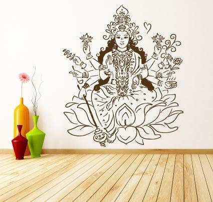Wall Window Decal Sticker Shiva God Lotus Flower Yoga Hindu Namaste Yoga Studio Decor 1057b