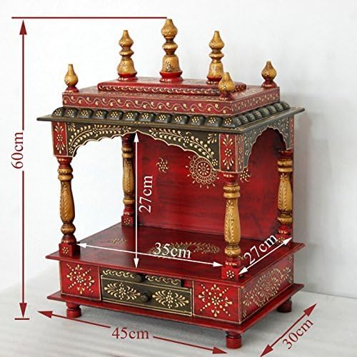 Panstore India Kamdhenu Art and Craft Wooden Home Pooja Temple, Red
