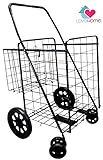 Premium Heavy Duty Metal Folding Shopping Cart with Double Basket - Jumbo Size 150 lb Capacity Black With Spinning Wheels - Make Grocery Shopping Easy (Black)