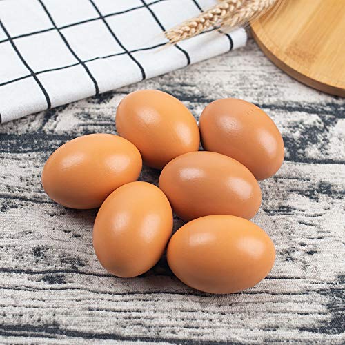 SallyFashion 6Pcs Wooden Faux Fake Eggs, Easter Eggs, Children Play Kitchen Game Food Toy - Log Color