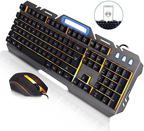 JUDYelc Wired Keyboard and Mouse Sets Metal Mechanical Feel USB Port High Keycaps Back-Light Wired llluminated Computer Professional Game / PC Office with Mobile Phone Base