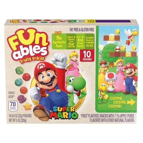 FUNABLES FRUITY SNACKS, SUPER MARIO, ASSORTED FRUIT, FLAVORED SNACKS, 0.8 OZ 10 CT