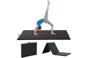 BIQWBIC Gymnastics Mat for Tumbling, Folding Tumbling Mat Exercise Mat Gym Mat Tumbling Mats for Kids, Adults, PU Leather Yoga Mat with Carrying Handles