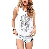 EFINNY Women Casual Boho Sleeveless Vest Shirt Back Cut Blouse Crop Top Tank White M