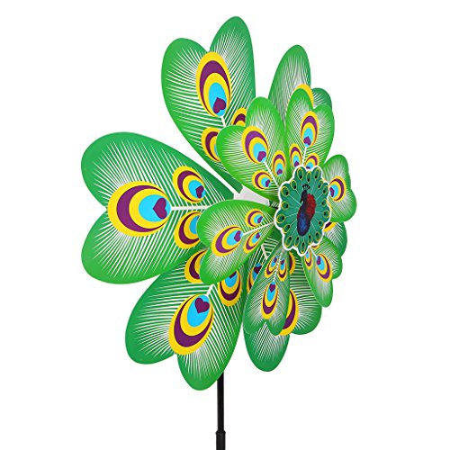 Lergo Larger Double Layer Peacock Windmill Wind Spinner Kids Toy Yard Garden Decor