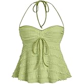 SKAYS Women's Going Out Halter Top Peplum Ruched Y2K Drawstring Sleeveless Flared Hem Cute Casual Top Summer Wear