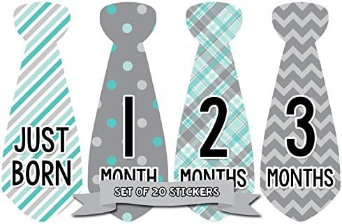 Months in Motion Baby Monthly Necktie Stickers - Baby Milestone Tie Stickers - Month Stickers - Baby Boy - Newborn Monthly Stickers (Set of 20)