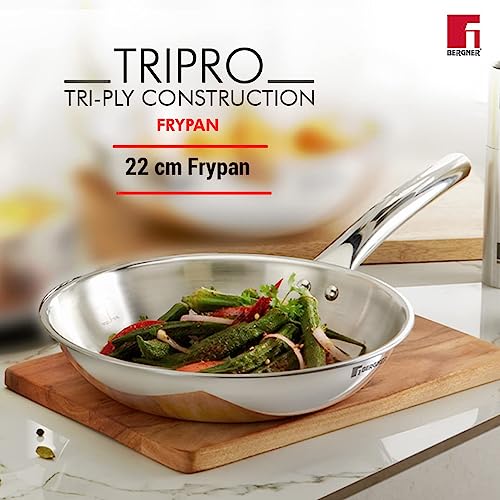 TriPro 3 Pcs Triply Stainless Steel Cookware Set - 24cm (3L) Kadai with Stainless Steel Lid and 22cm (1.5L) Frypan, Consumes Less Oil, Healthy Cooking, Event Heating - Induction and Gas Stove Ready 4