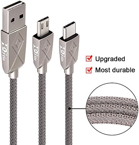 DGtle 2 in 1 Type C Micro USB Cable 0.8Ft [Upgraded Metal Braided] USB 2.0 to USB C Micro B fast Charging Cord for Samsung Galaxy S8 S7 S6 S5, Note 5, Macbook, Laptops, PS4, Camera (Silver)