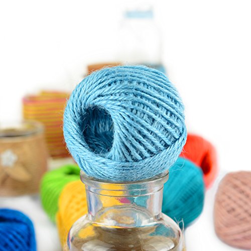 1000 Feet (c.333 Yards) 2mm 3 ply Colourful Natural Jute Twine String Roll Collection - 10 Assorted Coloured Variety Pack for Artworks and Crafts, Gift Wrapping, Picture Display and Gardening