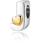 PARCOM S925 Sterling Silver Charms for Bracelets and Necklaces,Letter Charms A-Z for Bracelet Necklace with Golden Heart Initial Beads Pendant Jewelry Bracelets for Women Birthday Ceremony, perfect Valentine's Day gift