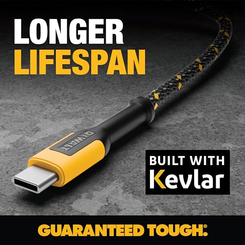 DEWALT USB C Cable, Premium trenzado de nylon USB A a tipo C Cable cargador de carga rápida para el iPhone 16 Series, iPhone 15 Series, Samsung Galaxy S10 S10 + / Nota 9, LG V30 (USB 2.0, Negro)