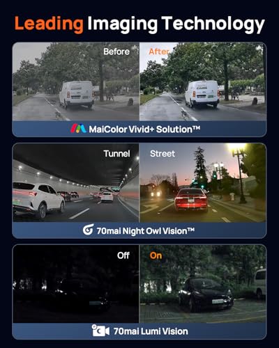 70mai M800 4K Dash Cam Front and Rear for Cars, STARVIS 2 IMX678 Super Night Vision and F1.7 Aperture, Dual HDR, 4G LTE & 5GHz Wi-Fi, Built-in 128GB eMMC, GPS, Voice Control, Monitor