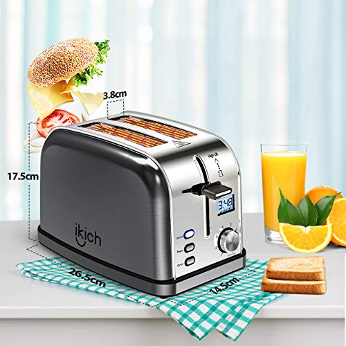 Toaster, HoLife IKICH 2 Slice Best Rated Prime Toasters [LCD Timer] Stainless Steel Bagel Toaster (8 Bread Settings, Bagel/Defrost/Reheat Function, 1.5" Wide Slots, Removable Crumb Tray, 900W,Silver) - Thumbnail 6
