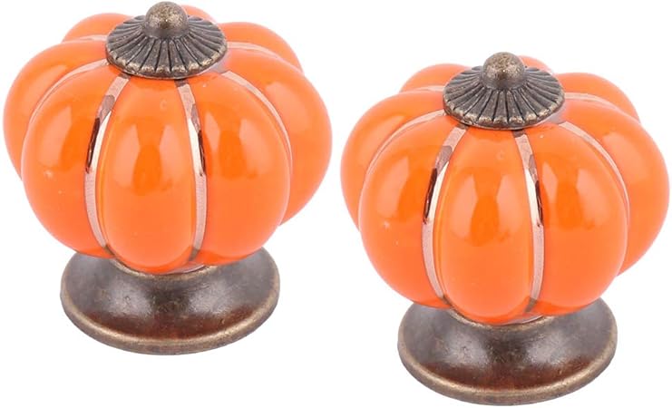 Ceramic Pumpkin Knobs Pull Handles 2pcs Vintage Cushaw Shape