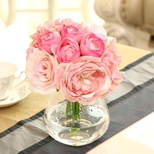 Peony Roses Silk Flower Bouquet Hydrangeas Bridal Nosegay for Wedding Party Decor, Pink