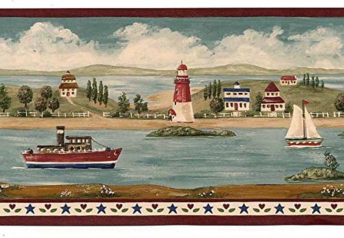 Crewcut Lighthouse Wallpaper Border - Burgundy BV006101B