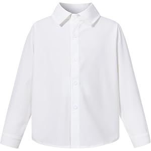 Funnycokid Boys Long Sleeve Dress Shirts Kids Button Down Formal Uniform | 3-10Y Solid Color Outfits School Dress Tops Machin