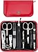 3 Swords Germany - brand quality 8 piece manicure pedicure grooming kit set synthetic leather case red - Made in Germany