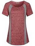 Hibelle Yoga T Shirt, Ladies Activewear Scoop Neck Casual Clothes Lightweight Fitness Gym Running Sports Daily Wear Holiday Comfy Loose Fit Crewneck Jersey Blouses Bordeaux Red XL