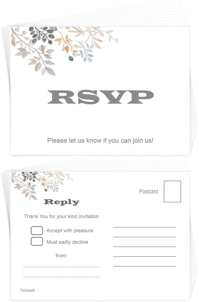 RSVP Cards + Self-Seal Envs - Pack 20 Postcards - Wedding Reception Birthday Party Hen Bridal Baby Shower Dinner Christmas - Fill in Blank Reply - Multiple Events Corporate Functions UK Eco-Friendly