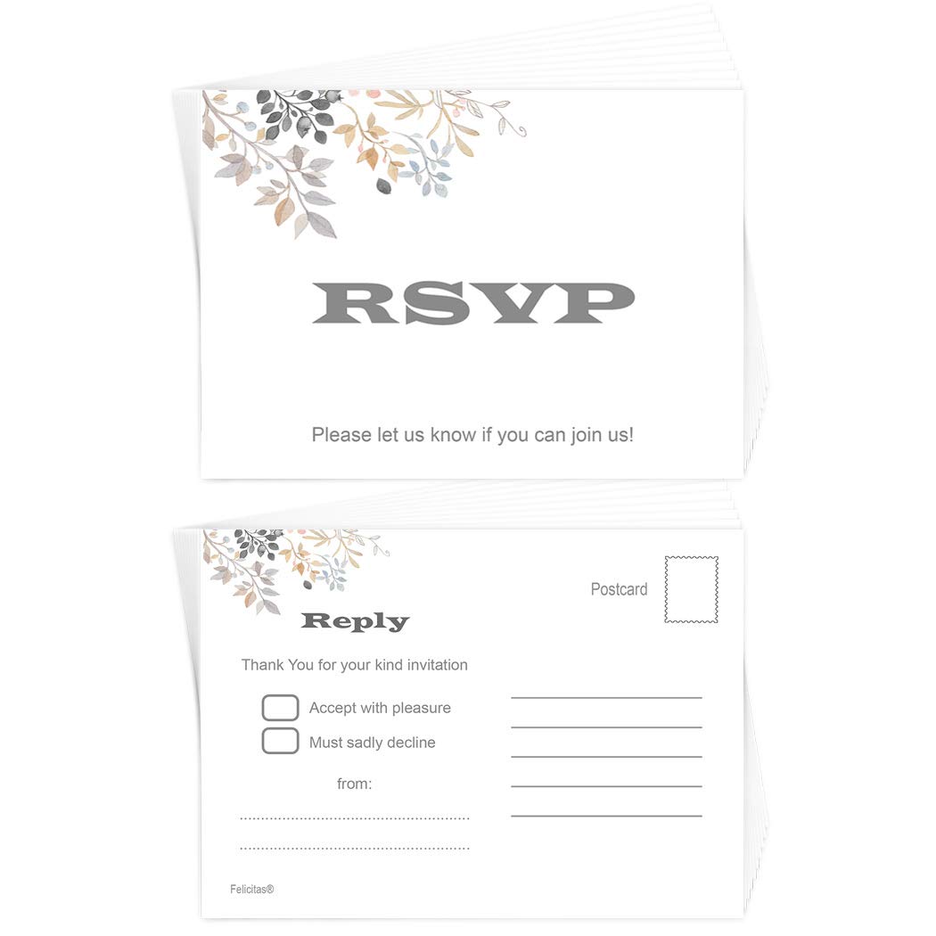RSVP Cards + Self-Seal Envs - Pack 20 Postcards - Wedding Reception Birthday Party Hen Bridal Baby Shower Dinner Christmas - Fill in Blank Reply - Multiple Events Corporate Functions UK Eco-Friendly